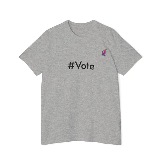 Light grey t-shirt with the words #Vote on the front. 