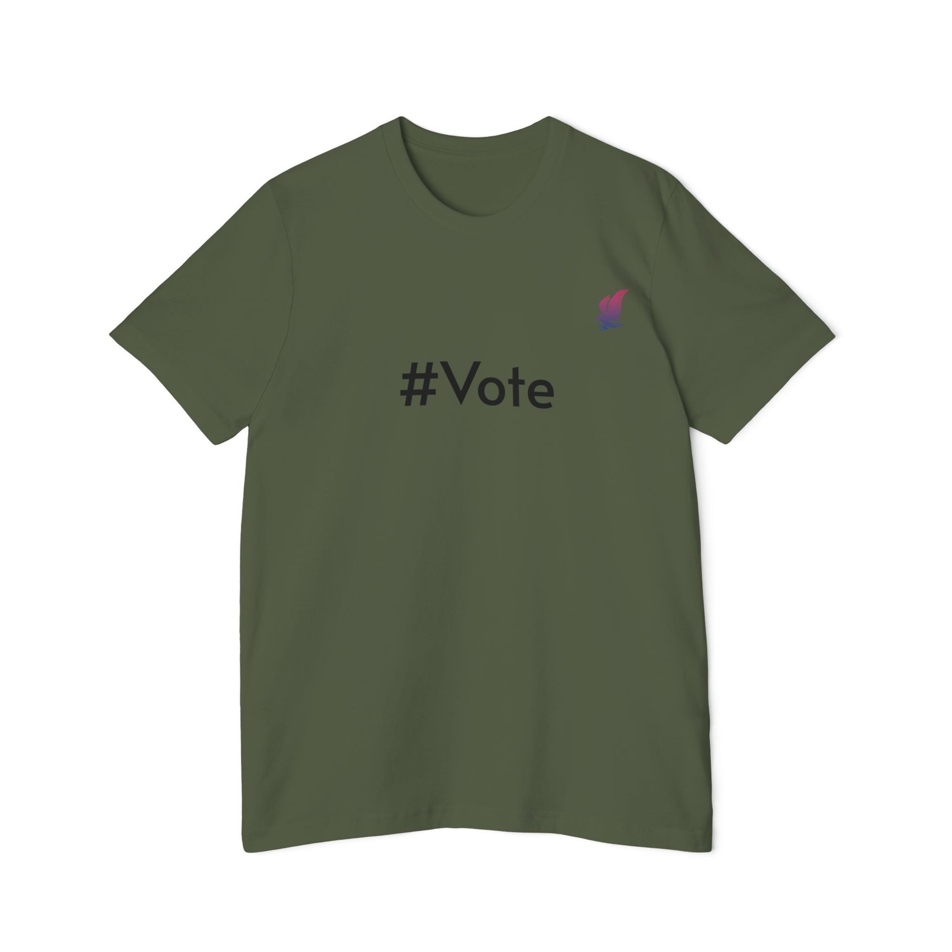 Military green t-shirt with the words #Vote on the front. 