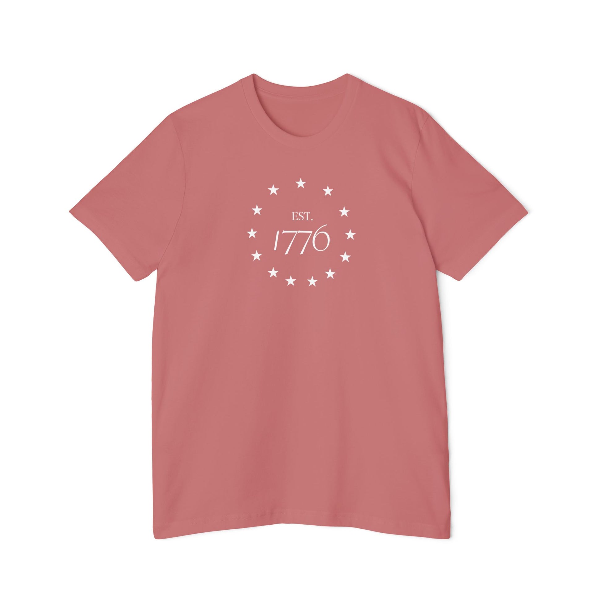 Pink T-shirt with 'EST. 1776' text in white, surrounded by a circle of 13 white stars