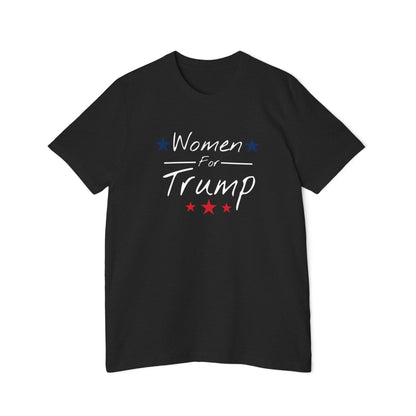 Black Women For Trump T-shirt featuring bold 'Women For Trump' text in a modern, feminine design. Patriotic T-shirt supporting Donald Trump