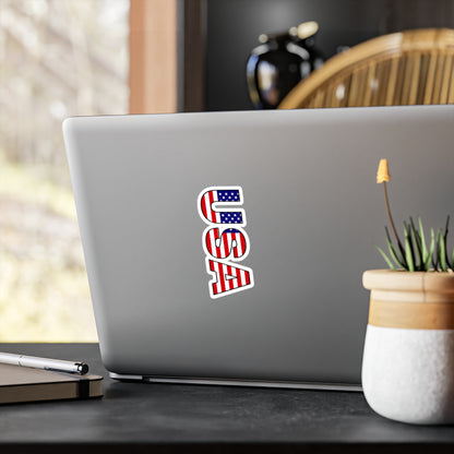 USA colored USA letters vinyl car decal displayed on the back of a laptop