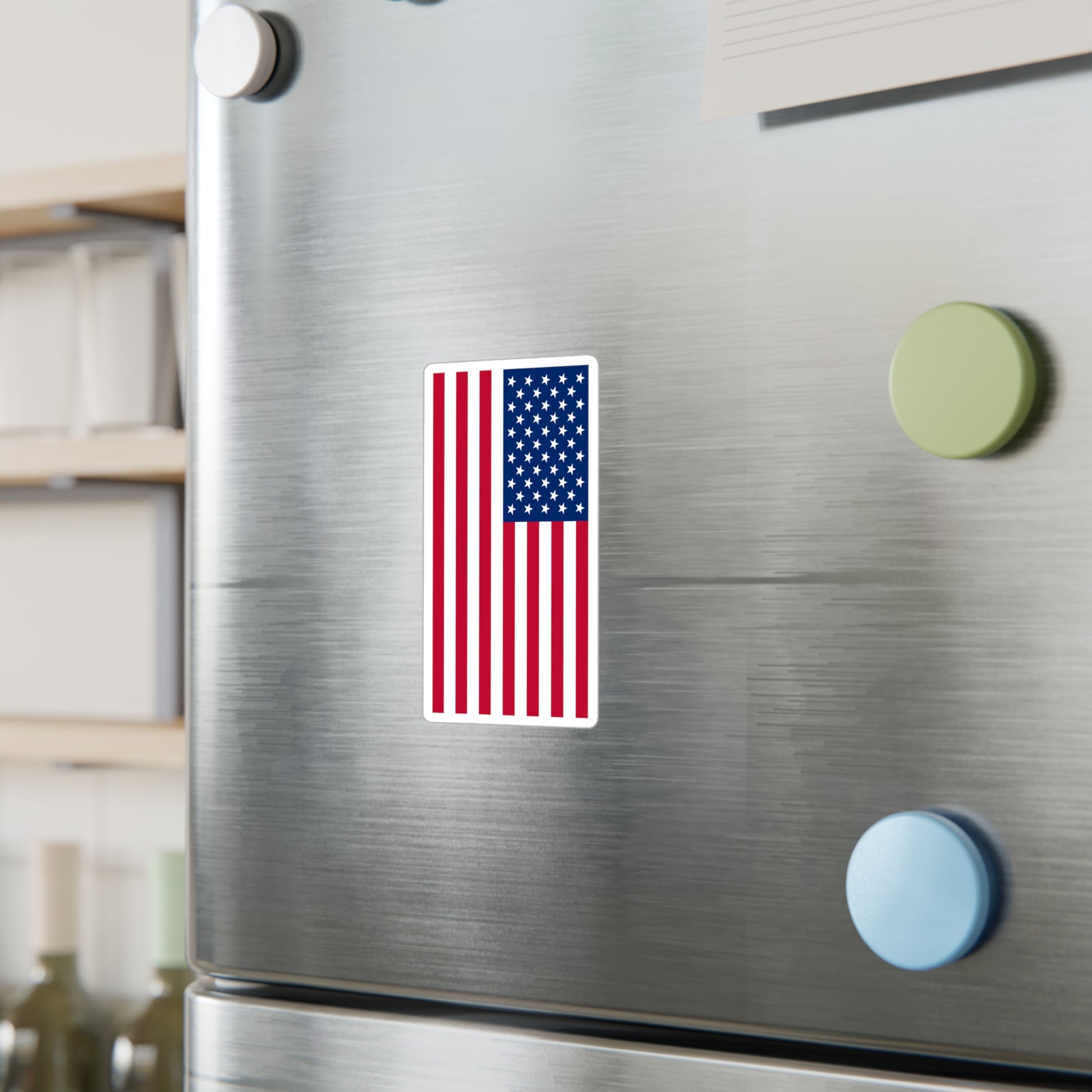 A USA flag sticker displayed on a wall 