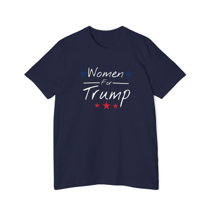 Navy Women For Trump T-shirt featuring bold 'Women For Trump' text in a modern, feminine design. Patriotic T-shirt supporting Donald Trump