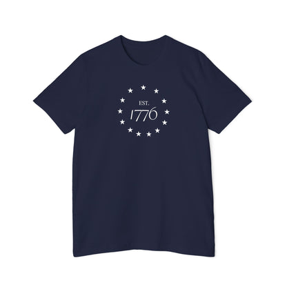 Navy T-shirt with 'EST. 1776' text in white, surrounded by a circle of 13 white stars