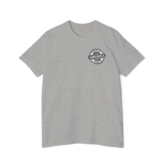 Light gray T-shirt with a small 'Made in America' badge design on the left chest