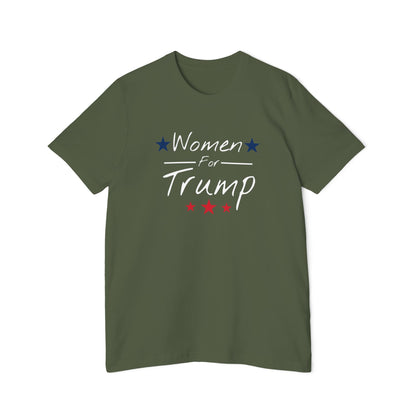 Military green Women For Trump T-shirt featuring bold 'Women For Trump' text in a modern, feminine design. Patriotic T-shirt supporting Donald Trump