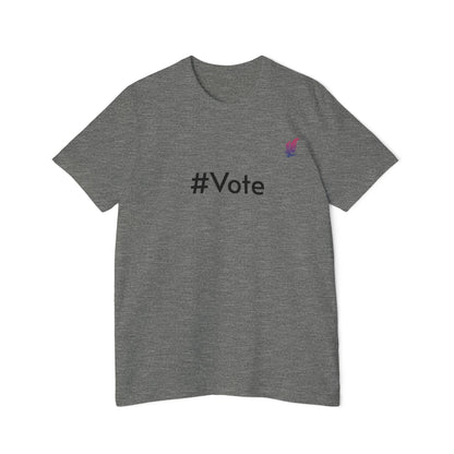 Grey t-shirt with the words #Vote on the front. 