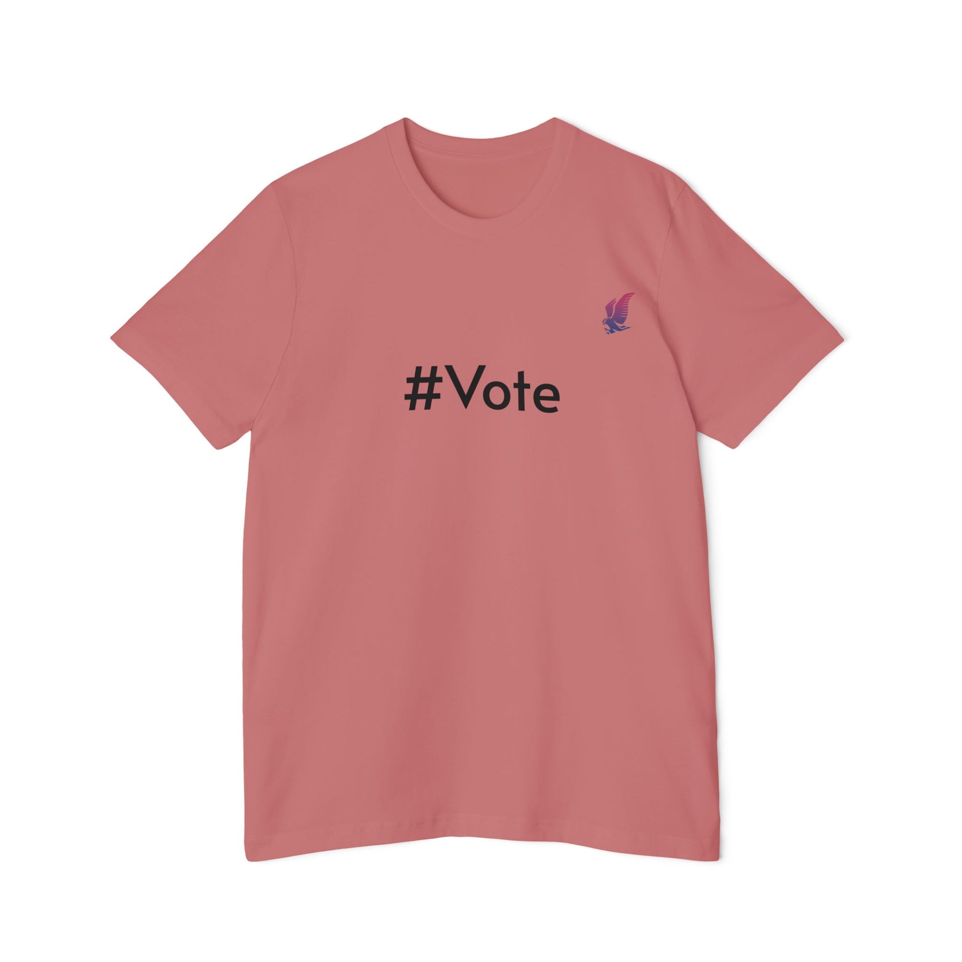 Pink t-shirt with the words #Vote on the front. 